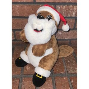 Buc-ees Christmas Santa Beaver Plush Stuffed Animal Holiday 10" Mascot Brown
